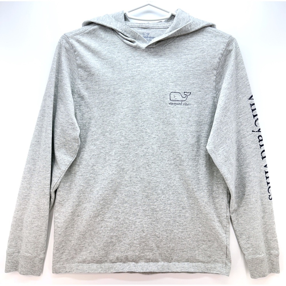 Vineyard Vines Youth Gray Cotton Hooded Long Sleeve Shirt Sz M 12 14 Preppy Kids